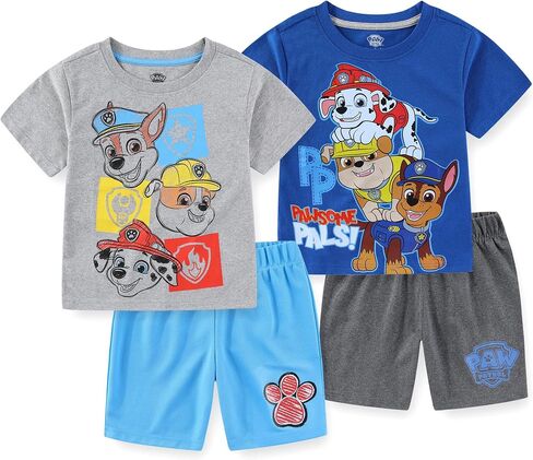 Paw Patrol Nickelodeon Boys Mix and Match Short Sleeve T-Shirt and Shorts 4 Piece Set for Toddlers and Big Kids in Saudi Arabia