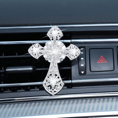 Friendaa bling Car Air Vent Clip Crystal Cross Cross Open Air Complementer Outlet Vent Vent Charm Car Bling Association for Women Wheels Interior Decoration (Silver) in Kuwait