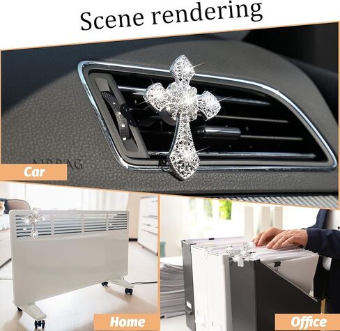 Friendaa bling Car Air Vent Clip Crystal Cross Cross Open Air Complementer Outlet Vent Vent Charm Car Bling Association for Women Wheels Interior Decoration (Silver) in Kuwait
