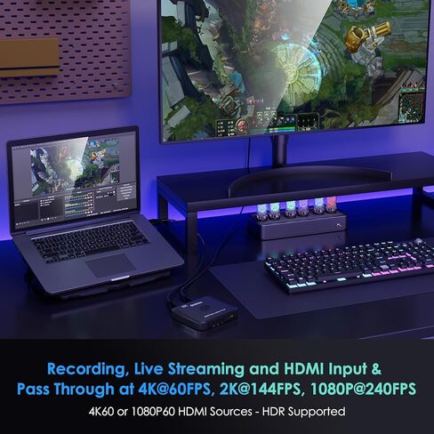 USB 3.0 Video Capture Card with PD 100W, Recording 4K, 1080P 60FPS, HDMI to USB-A/USB-C Capture Card with USB 3.0 Port for Quest 3, Switch, PS5/4, Camera, Xbox, Tablet PC in Kuwait