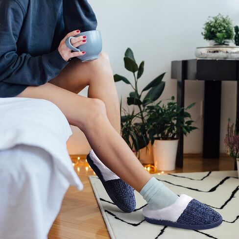 shoeslocker Women's Memory Foam Fuzzy Slippers Knit house shoe for Women Comfy Wool-Like Lined Slippers Indoor Outdoor in Kuwait