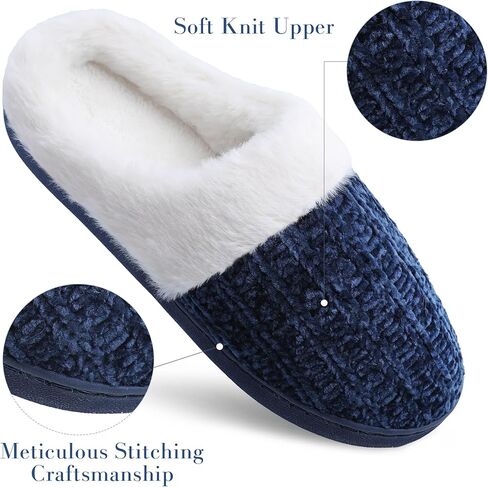shoeslocker Women's Memory Foam Fuzzy Slippers Knit house shoe for Women Comfy Wool-Like Lined Slippers Indoor Outdoor in Kuwait