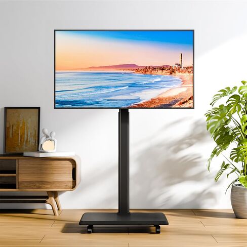 حامل تلفزيون متنقل لشاشات تلفزيون LCD مسطحة/منحنية مقاس 23-60 بوصة، وعربة تلفزيون قابلة للإمالة تحمل ما يصل إلى 55 رطلًا حامل محمول مع رف كمبيوتر محمول وأرضية متدحرجة بحد أقصى 400 × 400 مم in Saudi Arabia