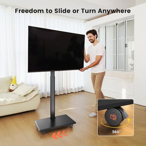 حامل تلفزيون متنقل لشاشات تلفزيون LCD مسطحة/منحنية مقاس 23-60 بوصة، وعربة تلفزيون قابلة للإمالة تحمل ما يصل إلى 55 رطلًا حامل محمول مع رف كمبيوتر محمول وأرضية متدحرجة بحد أقصى 400 × 400 مم in Saudi Arabia