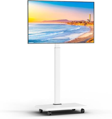 حامل تلفزيون متنقل لشاشات تلفزيون LCD مسطحة/منحنية مقاس 23-60 بوصة، وعربة تلفزيون قابلة للإمالة تحمل ما يصل إلى 55 رطلًا حامل محمول مع رف كمبيوتر محمول وأرضية متدحرجة بحد أقصى 400 × 400 مم in Kuwait