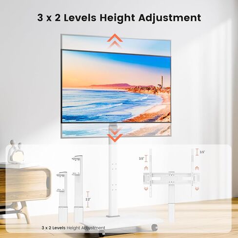 حامل تلفزيون متنقل لشاشات تلفزيون LCD مسطحة/منحنية مقاس 23-60 بوصة، وعربة تلفزيون قابلة للإمالة تحمل ما يصل إلى 55 رطلًا حامل محمول مع رف كمبيوتر محمول وأرضية متدحرجة بحد أقصى 400 × 400 مم in Kuwait