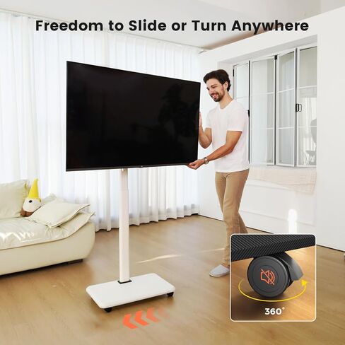 حامل تلفزيون متنقل لشاشات تلفزيون LCD مسطحة/منحنية مقاس 23-60 بوصة، وعربة تلفزيون قابلة للإمالة تحمل ما يصل إلى 55 رطلًا حامل محمول مع رف كمبيوتر محمول وأرضية متدحرجة بحد أقصى 400 × 400 مم in Kuwait