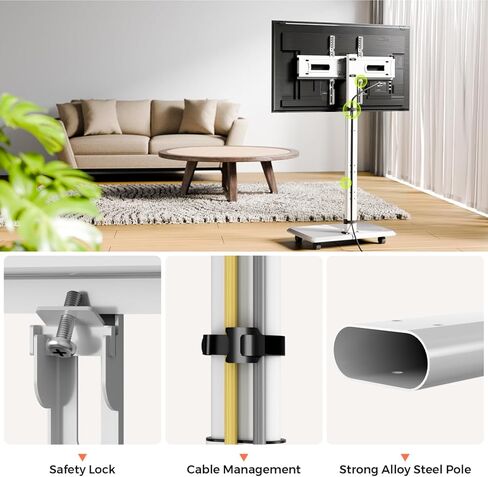 حامل تلفزيون متنقل لشاشات تلفزيون LCD مسطحة/منحنية مقاس 23-60 بوصة، وعربة تلفزيون قابلة للإمالة تحمل ما يصل إلى 55 رطلًا حامل محمول مع رف كمبيوتر محمول وأرضية متدحرجة بحد أقصى 400 × 400 مم in Kuwait