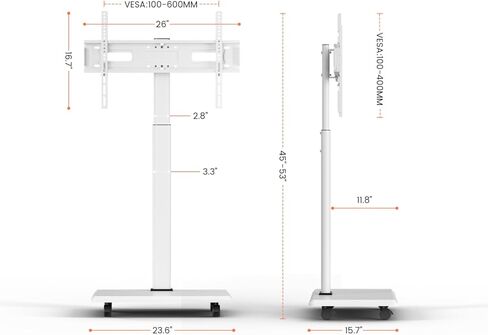 حامل تلفزيون متنقل لشاشات تلفزيون LCD مسطحة/منحنية مقاس 23-60 بوصة، وعربة تلفزيون قابلة للإمالة تحمل ما يصل إلى 55 رطلًا حامل محمول مع رف كمبيوتر محمول وأرضية متدحرجة بحد أقصى 400 × 400 مم in Kuwait
