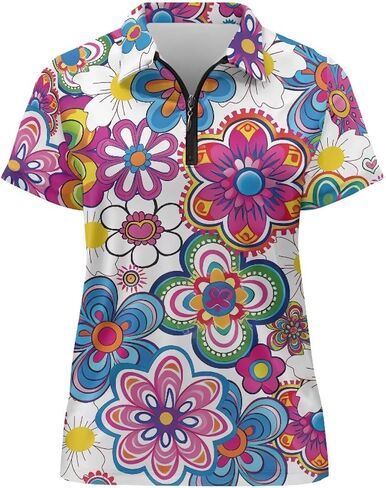 Biyejit Womens Golf Polo قمصان 1/4 Zip Up قصيرة الأكمام الجافة السريعة قمم تجريب الشمس in Saudi Arabia