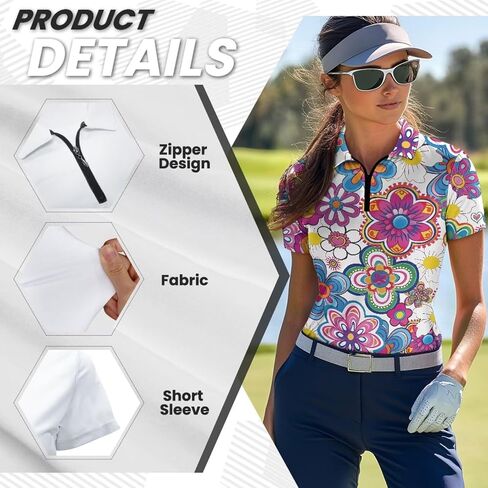 Biyejit Womens Golf Polo قمصان 1/4 Zip Up قصيرة الأكمام الجافة السريعة قمم تجريب الشمس in Saudi Arabia