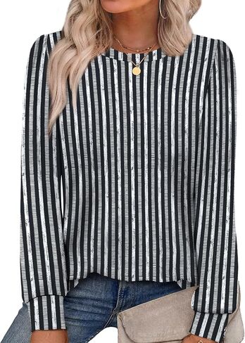 قمصان Alaroo Womens Long Sleeve 2025 Tunic Tops Tops Crewneck Blouses Print in Kuwait