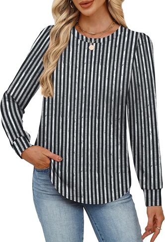 قمصان Alaroo Womens Long Sleeve 2025 Tunic Tops Tops Crewneck Blouses Print in Kuwait