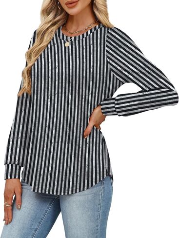 قمصان Alaroo Womens Long Sleeve 2025 Tunic Tops Tops Crewneck Blouses Print in Kuwait