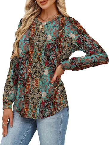قمصان Alaroo Womens Long Sleeve 2025 Tunic Tops Tops Crewneck Blouses Print in Kuwait