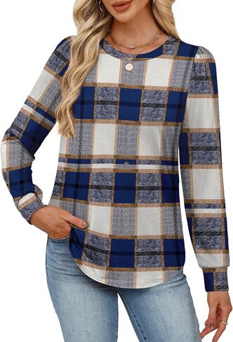 قمصان Alaroo Womens Long Sleeve 2025 Tunic Tops Tops Crewneck Blouses Print in Kuwait