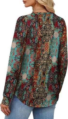 قمصان Alaroo Womens Long Sleeve 2025 Tunic Tops Tops Crewneck Blouses Print in Kuwait