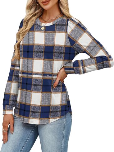 قمصان Alaroo Womens Long Sleeve 2025 Tunic Tops Tops Crewneck Blouses Print in Kuwait