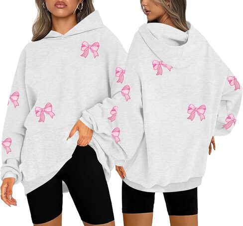MAXIMGR Oversized Bow Hoodie Cute Clean Girl Embroidered Sweatshirts Coquette Preppy Sweater Y2k Pullover Top Teen Girls in Kuwait