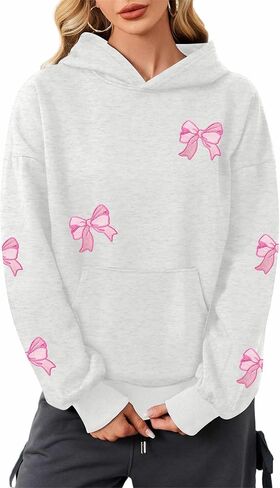 MAXIMGR Oversized Bow Hoodie Cute Clean Girl Embroidered Sweatshirts Coquette Preppy Sweater Y2k Pullover Top Teen Girls in Kuwait
