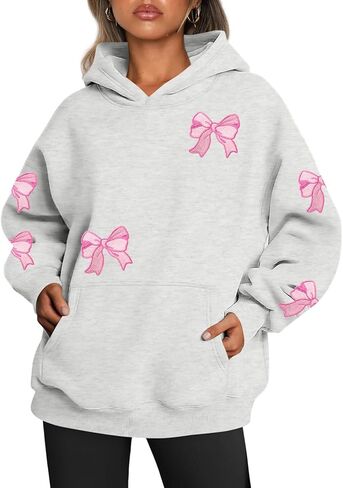 MAXIMGR Oversized Bow Hoodie Cute Clean Girl Embroidered Sweatshirts Coquette Preppy Sweater Y2k Pullover Top Teen Girls in Kuwait