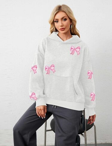 MAXIMGR Oversized Bow Hoodie Cute Clean Girl Embroidered Sweatshirts Coquette Preppy Sweater Y2k Pullover Top Teen Girls in Kuwait