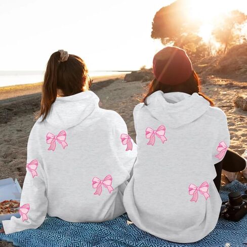 MAXIMGR Oversized Bow Hoodie Cute Clean Girl Embroidered Sweatshirts Coquette Preppy Sweater Y2k Pullover Top Teen Girls in Kuwait