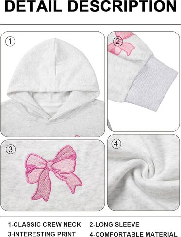 MAXIMGR Oversized Bow Hoodie Cute Clean Girl Embroidered Sweatshirts Coquette Preppy Sweater Y2k Pullover Top Teen Girls in Kuwait