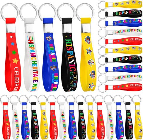 100 Pcs Hispanic Heritage Month Keychain Gifts Bulk Spanish Party Decorations Colorful Silicone Keychains for Men Women Hispanic Heritage Month Party Accessories Favors in Saudi Arabia