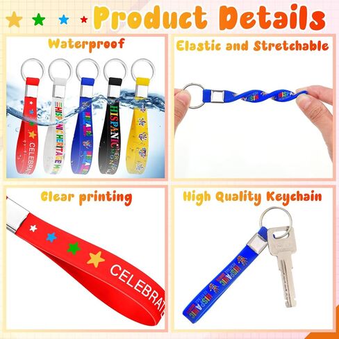 100 Pcs Hispanic Heritage Month Keychain Gifts Bulk Spanish Party Decorations Colorful Silicone Keychains for Men Women Hispanic Heritage Month Party Accessories Favors in Saudi Arabia
