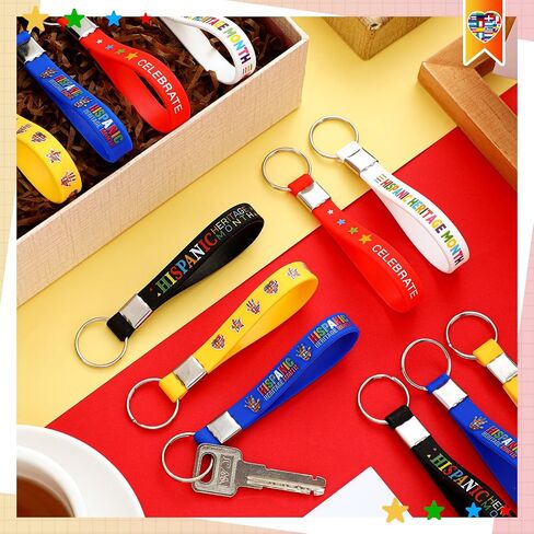 100 Pcs Hispanic Heritage Month Keychain Gifts Bulk Spanish Party Decorations Colorful Silicone Keychains for Men Women Hispanic Heritage Month Party Accessories Favors in Saudi Arabia