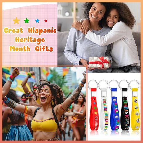 100 Pcs Hispanic Heritage Month Keychain Gifts Bulk Spanish Party Decorations Colorful Silicone Keychains for Men Women Hispanic Heritage Month Party Accessories Favors in Saudi Arabia