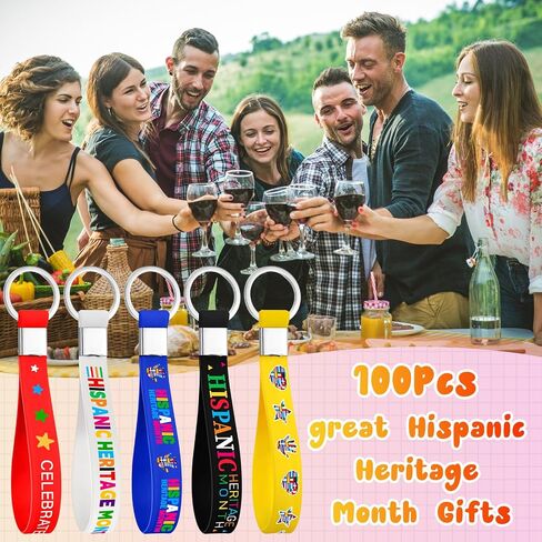100 Pcs Hispanic Heritage Month Keychain Gifts Bulk Spanish Party Decorations Colorful Silicone Keychains for Men Women Hispanic Heritage Month Party Accessories Favors in Saudi Arabia