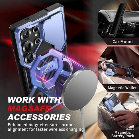 TONGATE Magnetic Stand for Samsung Galaxy S25 Ultra Case, Compatible with Magsafe, [Military Drop Protection] [2 Front Frames & Camera Cover] S25 Ultra Case with Screen Protector & Belt Clip, Black in Kuwait