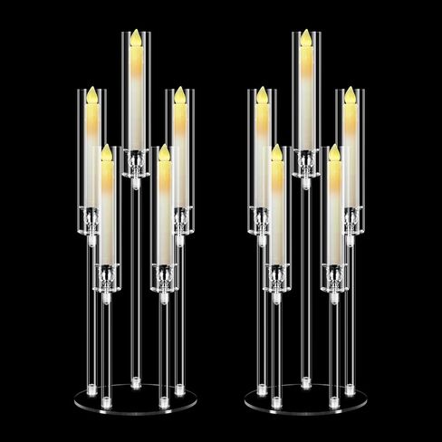 2 مجموعة 5 ذراع حامل شموع الذراع مع 10 أجهزة كمبيوتر شمعة ، Mjkeomo 27 '' Candelabra مركزية لجداول حامل شمعدان واضحة مع عاكس للضوء لصالح موقد هدية Housewarming عشاء in Kuwait