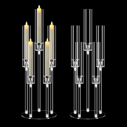 2 مجموعة 5 ذراع حامل شموع الذراع مع 10 أجهزة كمبيوتر شمعة ، Mjkeomo 27 '' Candelabra مركزية لجداول حامل شمعدان واضحة مع عاكس للضوء لصالح موقد هدية Housewarming عشاء in Kuwait