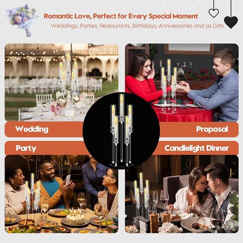 2 مجموعة 5 ذراع حامل شموع الذراع مع 10 أجهزة كمبيوتر شمعة ، Mjkeomo 27 '' Candelabra مركزية لجداول حامل شمعدان واضحة مع عاكس للضوء لصالح موقد هدية Housewarming عشاء in Kuwait