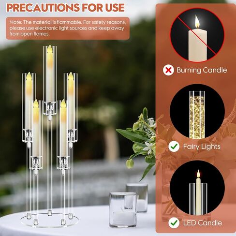 2 مجموعة 5 ذراع حامل شموع الذراع مع 10 أجهزة كمبيوتر شمعة ، Mjkeomo 27 '' Candelabra مركزية لجداول حامل شمعدان واضحة مع عاكس للضوء لصالح موقد هدية Housewarming عشاء in Kuwait