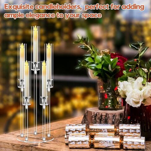 2 مجموعة 5 ذراع حامل شموع الذراع مع 10 أجهزة كمبيوتر شمعة ، Mjkeomo 27 '' Candelabra مركزية لجداول حامل شمعدان واضحة مع عاكس للضوء لصالح موقد هدية Housewarming عشاء in Kuwait