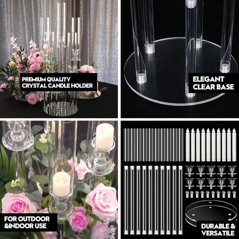 2 مجموعة 5 ذراع حامل شموع الذراع مع 10 أجهزة كمبيوتر شمعة ، Mjkeomo 27 '' Candelabra مركزية لجداول حامل شمعدان واضحة مع عاكس للضوء لصالح موقد هدية Housewarming عشاء in Kuwait
