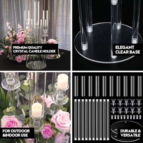 2 مجموعة 5 ذراع حامل شموع الذراع مع 10 أجهزة كمبيوتر شمعة ، Mjkeomo 27 '' Candelabra مركزية لجداول حامل شمعدان واضحة مع عاكس للضوء لصالح موقد هدية Housewarming عشاء in Kuwait