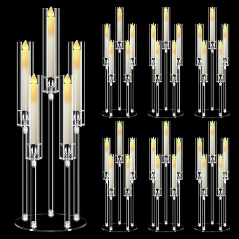 2 مجموعة 5 ذراع حامل شموع الذراع مع 10 أجهزة كمبيوتر شمعة ، Mjkeomo 27 '' Candelabra مركزية لجداول حامل شمعدان واضحة مع عاكس للضوء لصالح موقد هدية Housewarming عشاء in Kuwait
