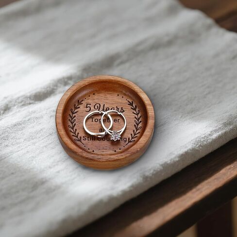 Wood Ring Dish 5 Year Anniversary Wood Gifts for Her Him, 5th Wooden Gift for Wife Husband, 5 Year Marriage Anniversary Wedding Couple Gifts Jewelry Dish for Women Men Boyfriend Girlfriend in Saudi Arabia