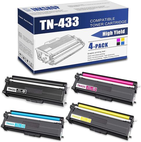 خرطوشة حبر سوداء عالية الإنتاجية متوافقة مع TN433 tn-433 متوافقة مع TN-433 لحبر Brother TN-433 HL-L8260CDW HL-L8360CDW DCP-L8410CDW MFC-L8610CDW. (عبوتان) in Kuwait