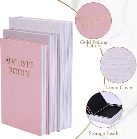 XKDOUS Set of 3 Linen Decorative Books with Gold Foil Cover Faux Book Storage Box for Coffee Table, Bathroom Shelf & Home Decor in Saudi Arabia