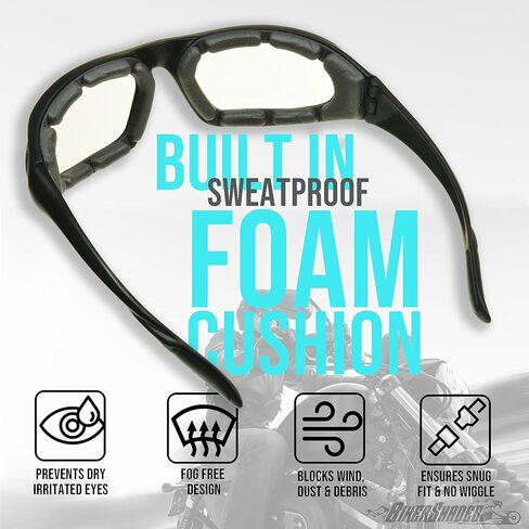 Bikershades Motorcycle Safety Glasses Goggles Interchangeable for Mens LARGE Head Sizes in Kuwait