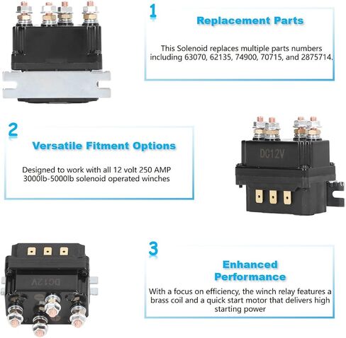 12V 250A ترحيل WINCH الصناعي ، ABS BRASS WINCH RELAY KIT ، RELAY WINCH مع مفتاح توصيل وحدة تحكم للسيارة الصناعية ATV UTV 2000 إلى 5000 رطل ، ويشمل 6 OVSOR حماية in Kuwait