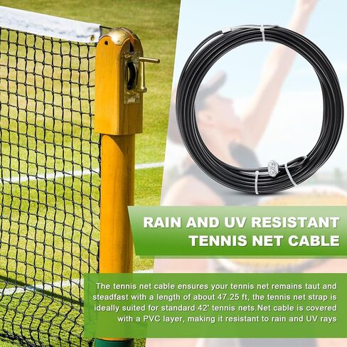 47.25 ft Replacement Tennis Net Cable Volleyball Net Steel Cable Tennis Net Headline Cord PVC Coated Steel Wire Strap Volleyball Tennis Court Accessories fit for 42' Volleyball Tennis Nets in Kuwait