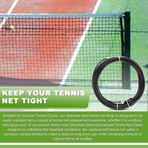 47.25 ft Replacement Tennis Net Cable Volleyball Net Steel Cable Tennis Net Headline Cord PVC Coated Steel Wire Strap Volleyball Tennis Court Accessories fit for 42' Volleyball Tennis Nets in Kuwait