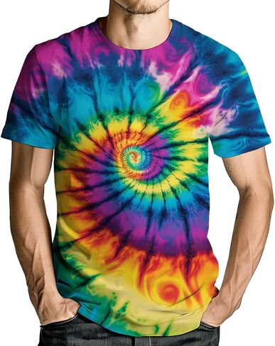 Unisex Tie Dye T-Shirt Short Sleeve Novelty Crewneck Tee for Men Women in Saudi Arabia